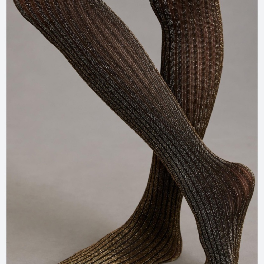 Anthropologie lurex tights burgundy gold size medium new win package - Picture 1 of 4